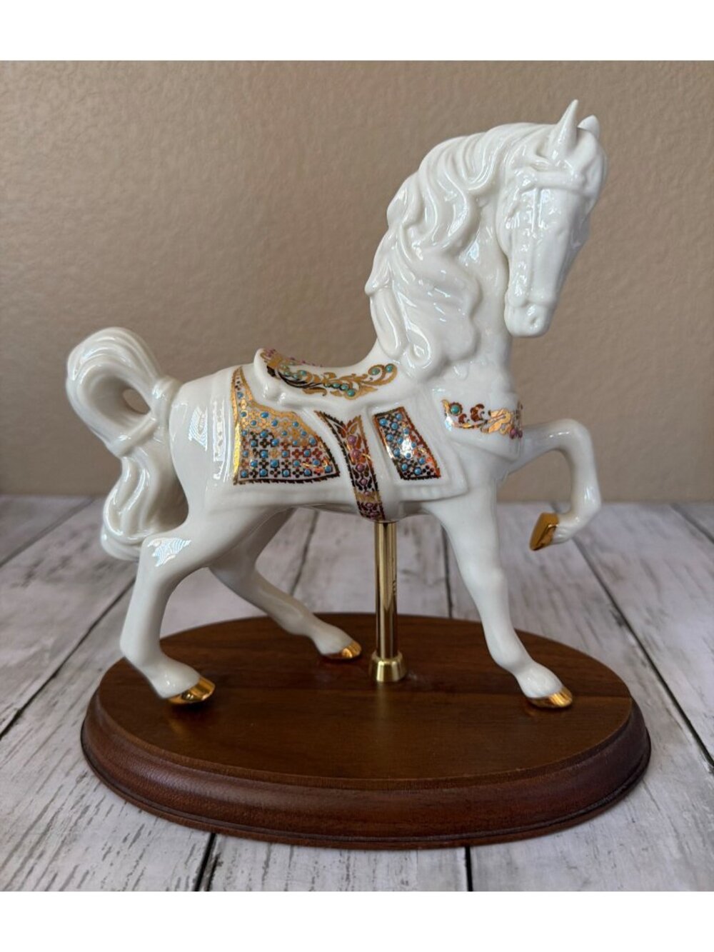 1995 Lenox China Jewels Carousel Horse Figurine Porcelain Wood Base No Box/COA